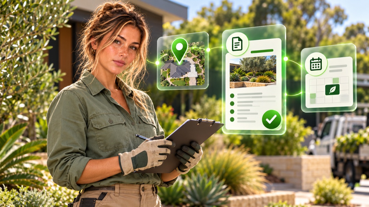 Landscaping professional planning local jobs with connected website and scheduling tools